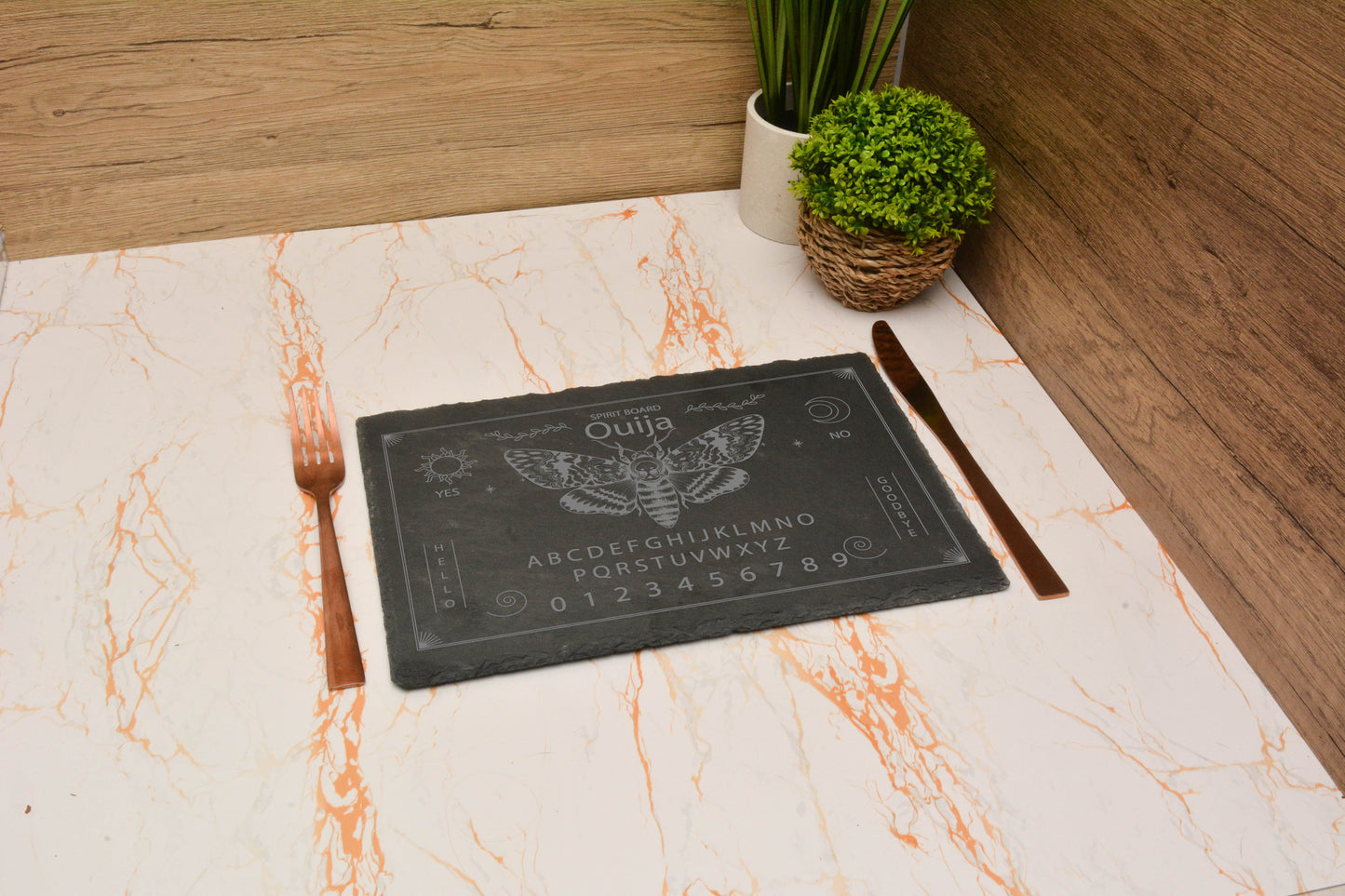 Ouija Board Slate Placemat & Coaster Set – 30x20cm Gothic Spirit Board Tableware