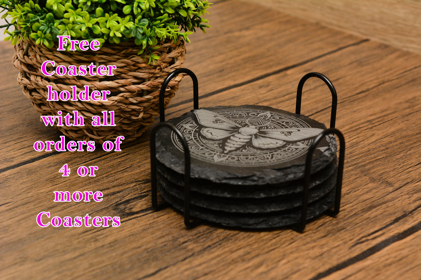 Whimsical Mushroom Slate Coaster – Engraved Natural Stone Drink Mat