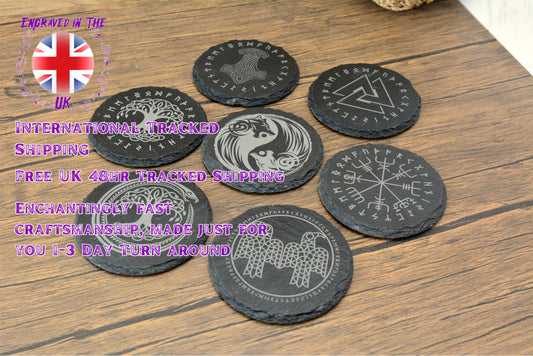 Norse Slate Coasters – Engraved Viking Symbols for Home, Hearth & Ritual – A Gift from the Old Ways