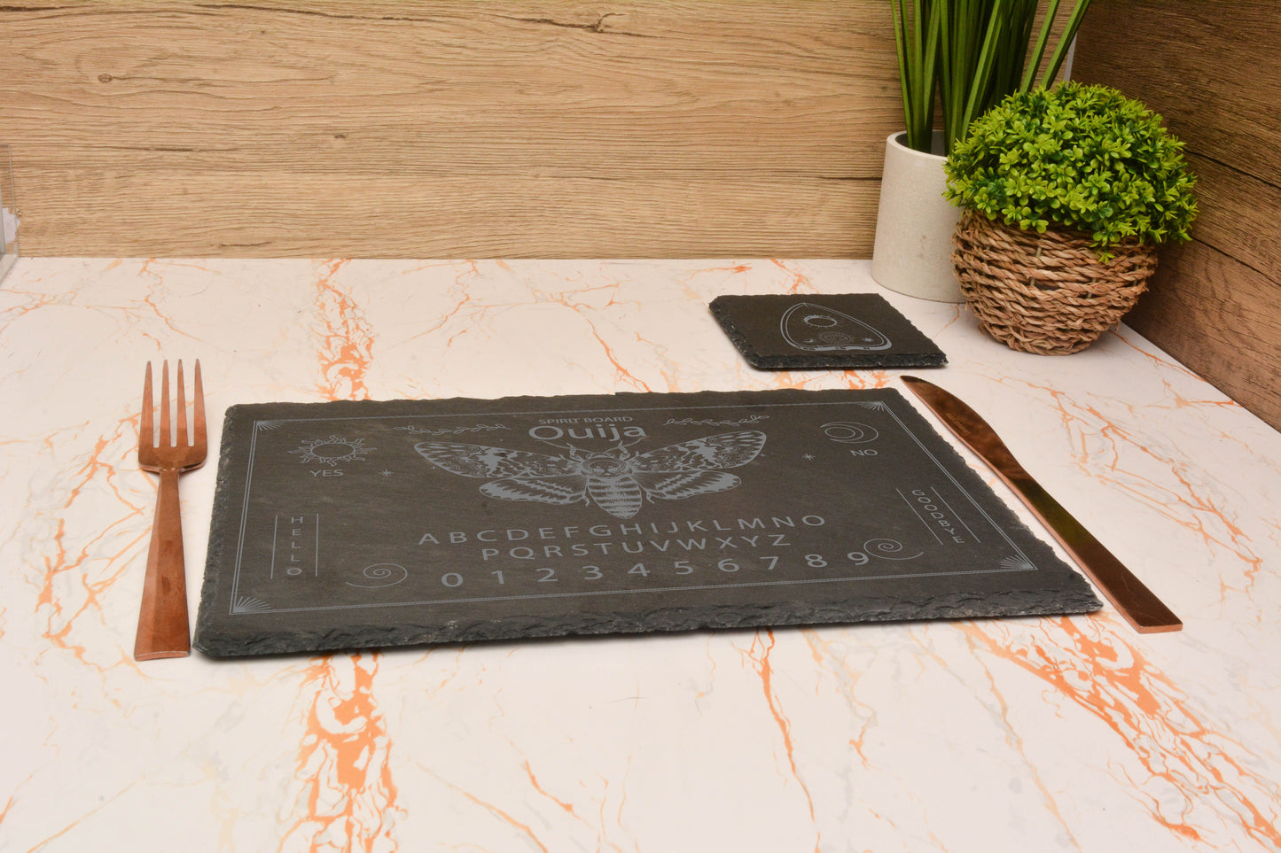 Ouija Board Slate Placemat & Coaster Set – 30x20cm Gothic Spirit Board Tableware