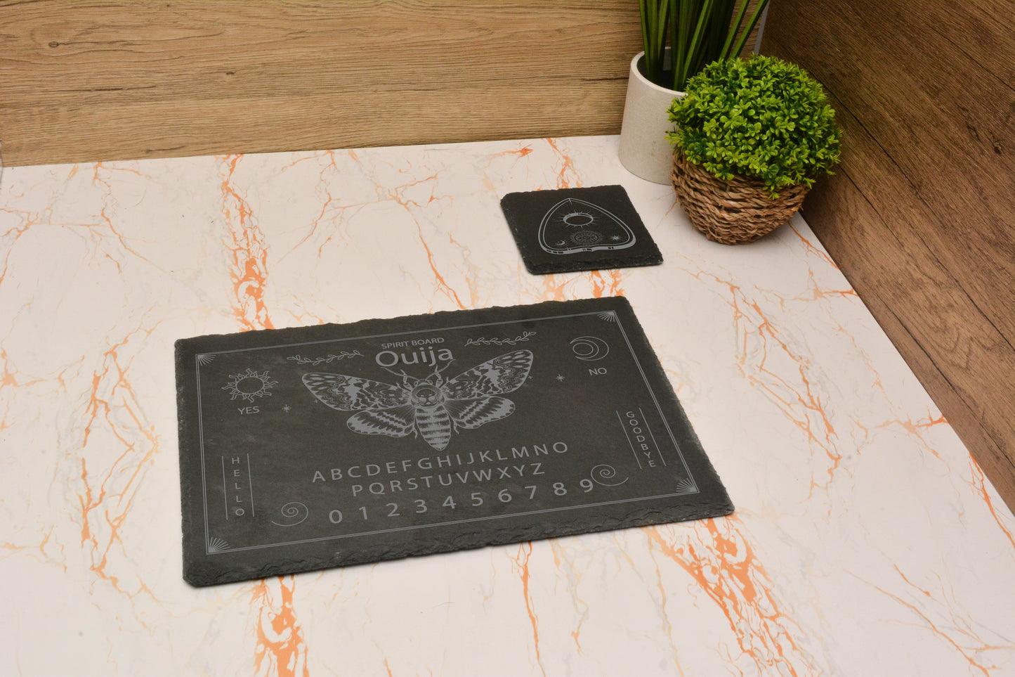 Ouija Board Slate Placemat & Coaster Set – 30x20cm Gothic Spirit Board Tableware