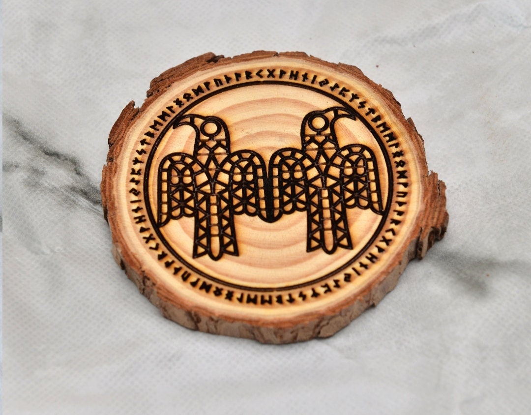 Norse Wooden Coasters – Laser Engraved Runes & Myth Symbols – A Viking Touch for Your Table