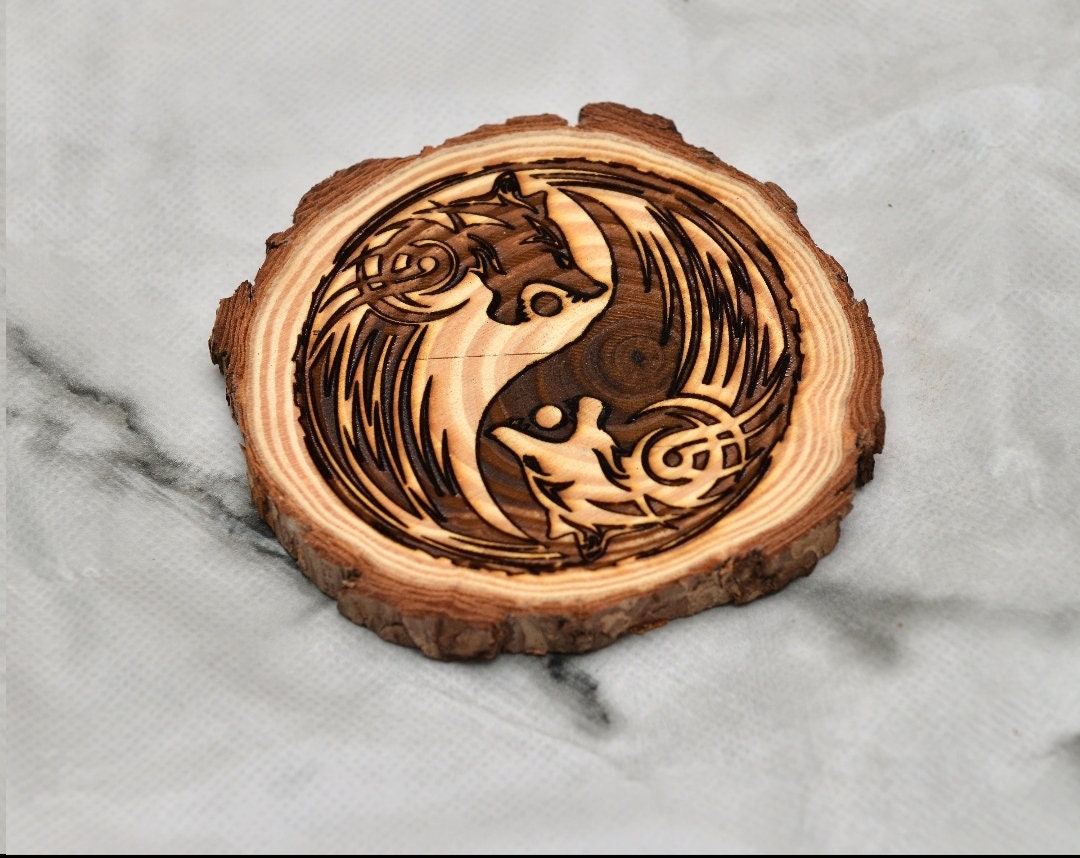 Norse Wooden Coasters – Laser Engraved Runes & Myth Symbols – A Viking Touch for Your Table