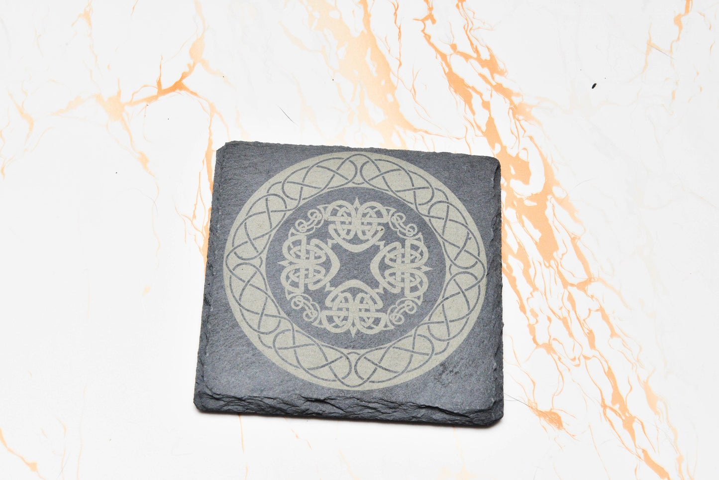 Celtic Knotwork Slate Coaster – Engraved Bar Mat for Wiccan & Pagan Decor Lovers