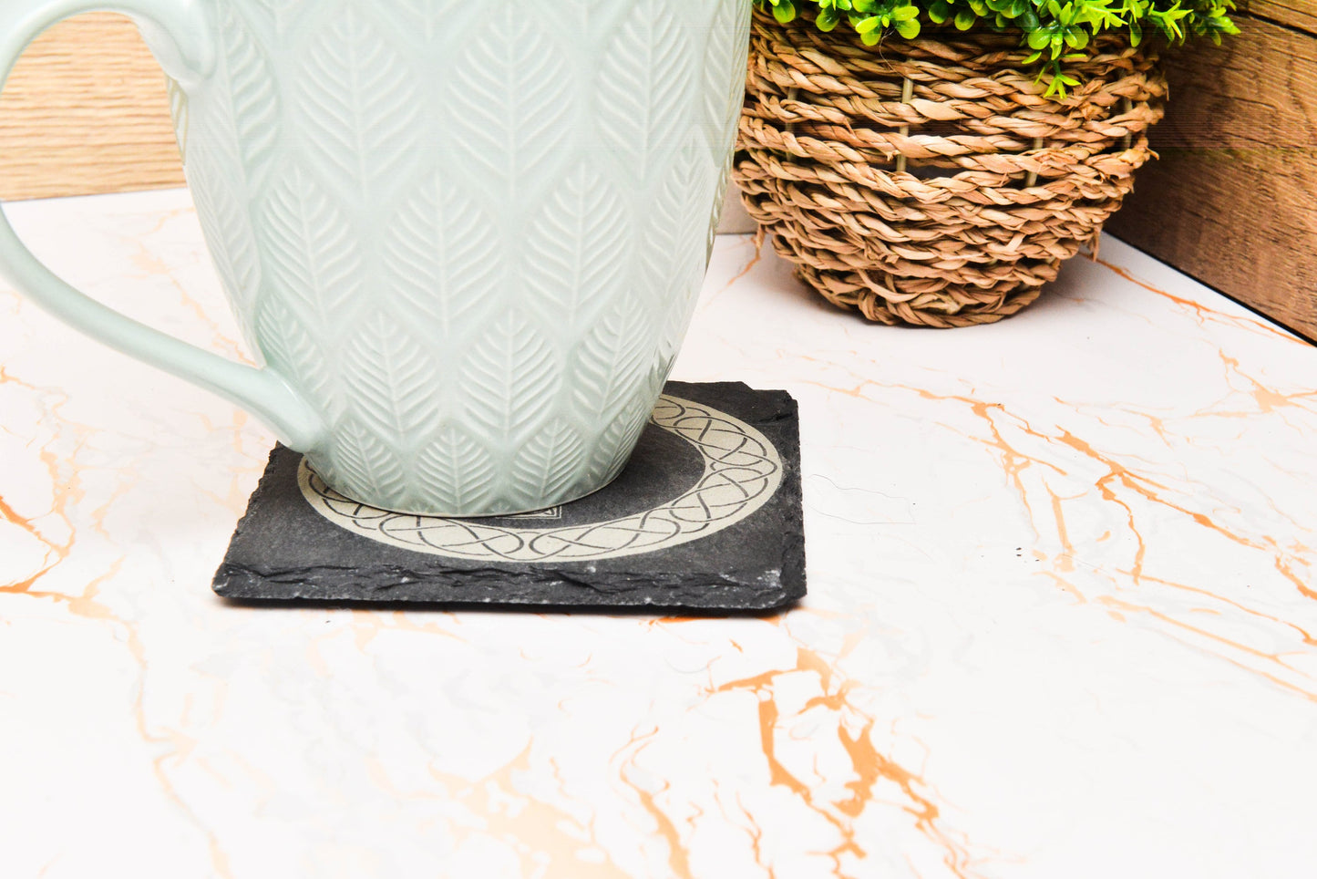 Celtic Slate Coaster – Engraved Irish Cross or Symbol for Folklore-Inspired Home Decor