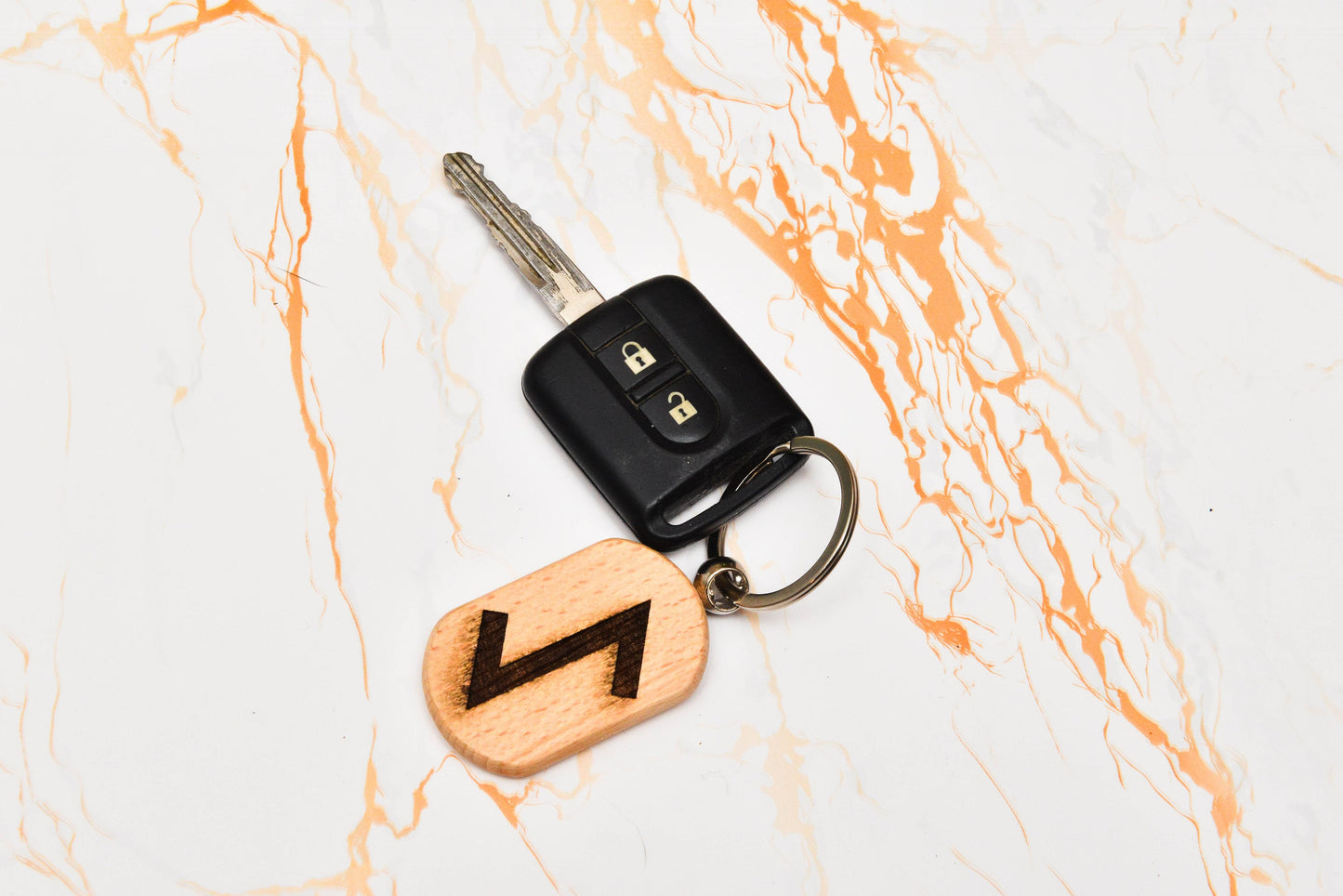 Engraved Viking Rune Keyring – Wooden Norse Letter Keepsake – Unique Pagan Gift Idea