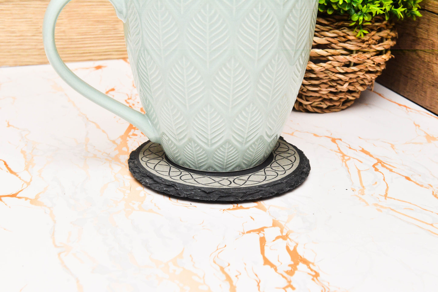 Triskelion Celtic Coaster & Bar Mat Set – Engraved Slate for Wiccan or Pagan Decor