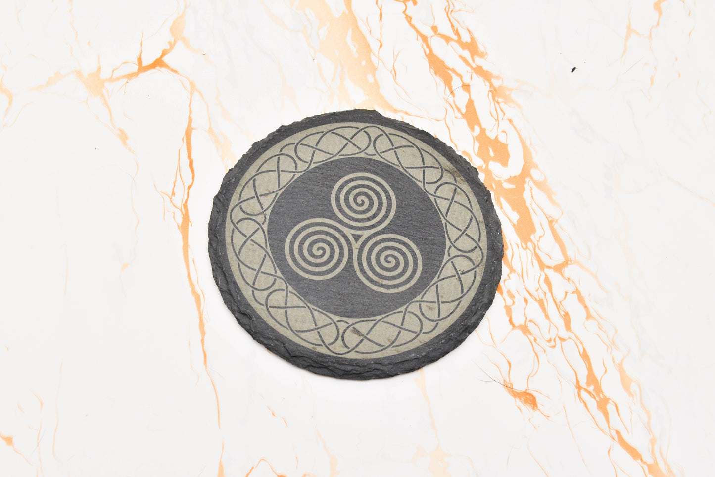 Triskelion Celtic Coaster & Bar Mat Set – Engraved Slate for Wiccan or Pagan Decor