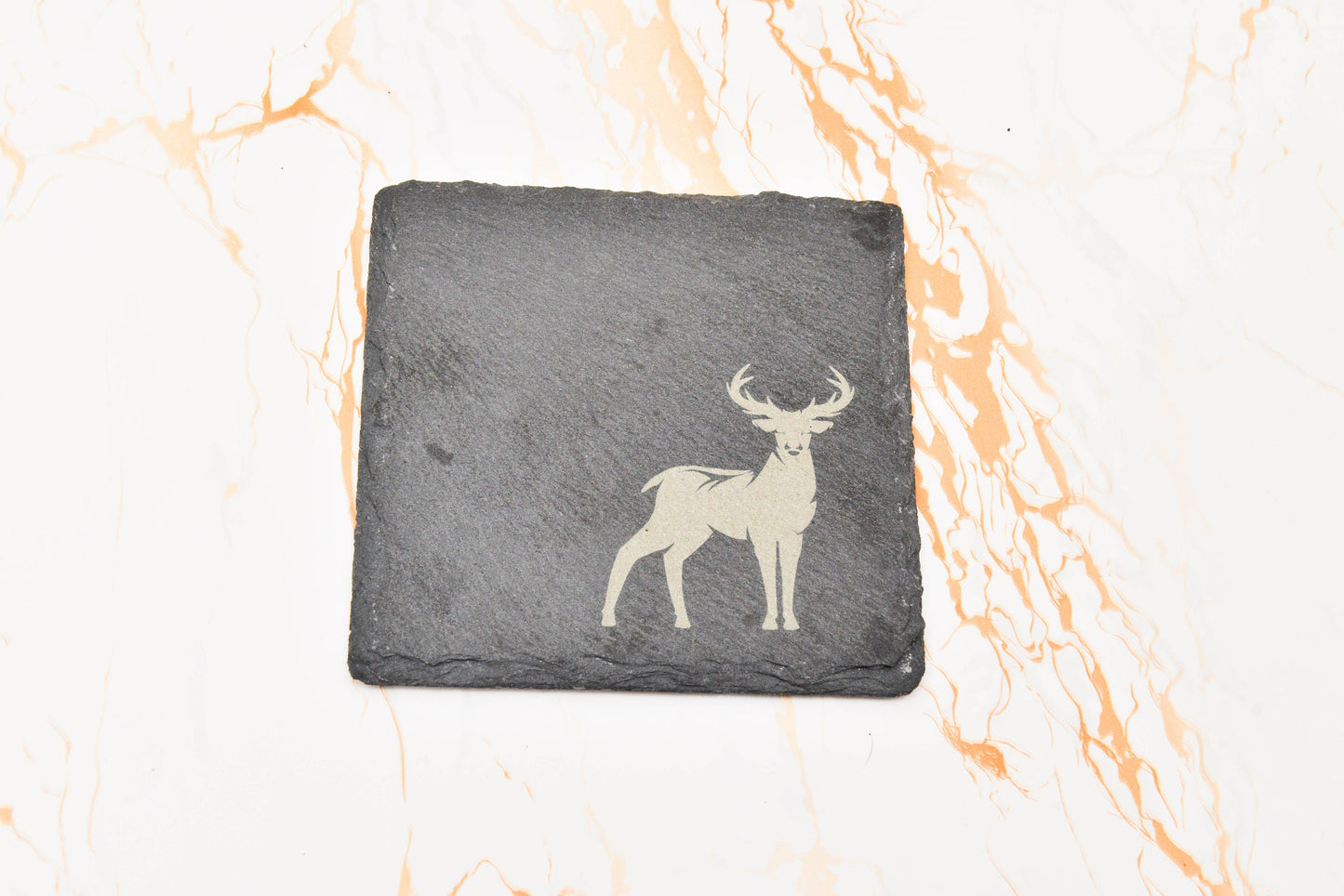 Rustic Stag Slate Coaster – Nature-Inspired Dining Decor, Log Cabin Table Mat, Deer Placemat, Lodge Style Gift for Home or Housewarming