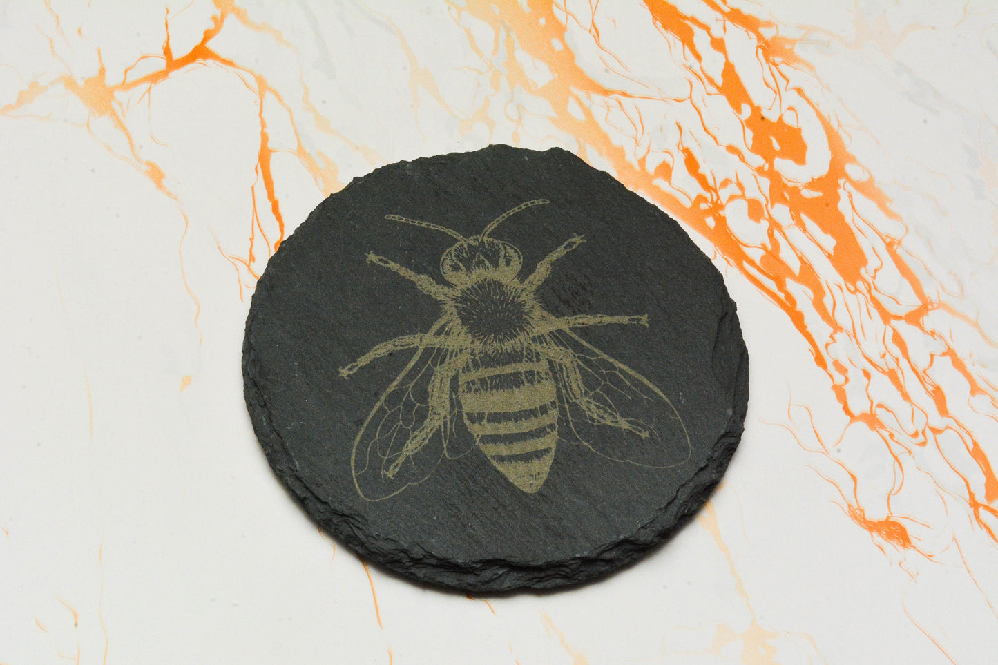 Honey Bee Slate Coaster – Rustic Honeycomb Drink Mat, Custom Cottagecore Decor, Shabby Chic Gift for Bee Lovers & Nature-Inspired Homes