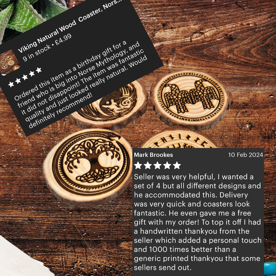 Norse Wooden Coasters – Laser Engraved Runes & Myth Symbols – A Viking Touch for Your Table