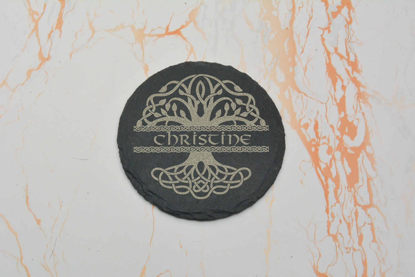 Personalised Tree of life / World Tree slate coaster perfect for viking gifts, pagan follower gift. Engraved Norse Yggdrasil custom name.