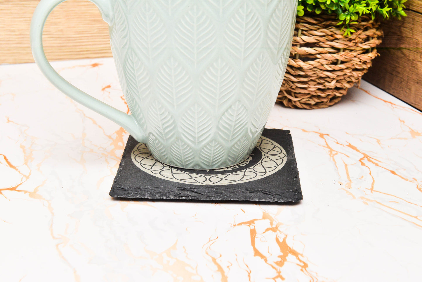 Celtic Knotwork Slate Coaster – Engraved Bar Mat for Wiccan & Pagan Decor Lovers