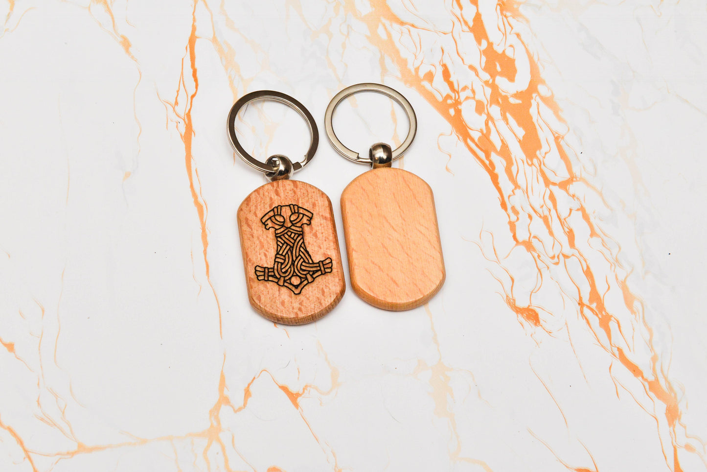 Engraved Viking Keyring – Wooden Norse Symbol Custom Keychain