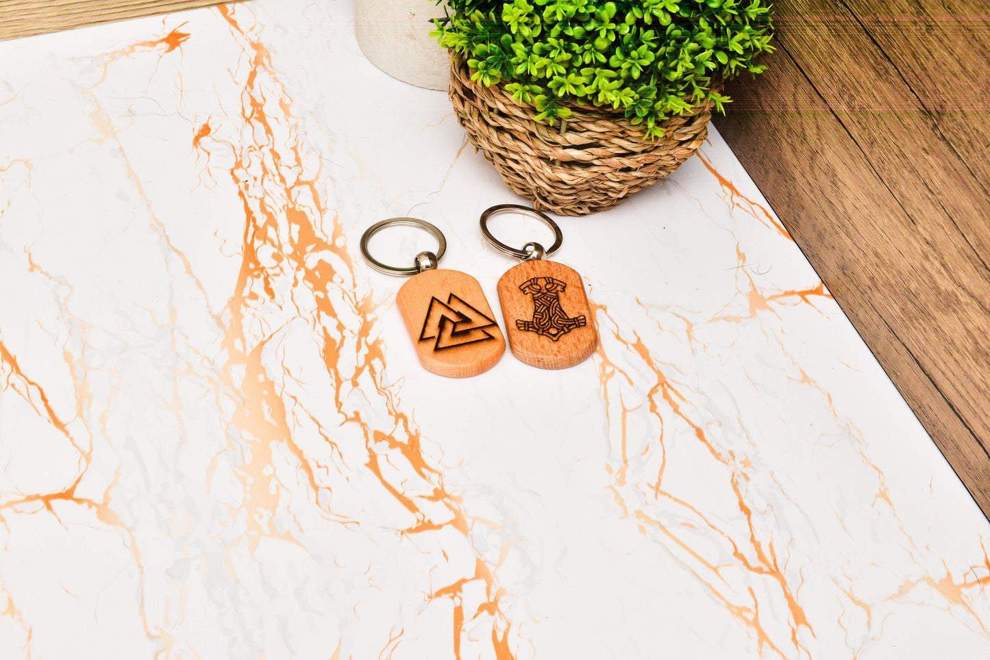 Engraved Viking Keyring – Wooden Norse Symbol Custom Keychain