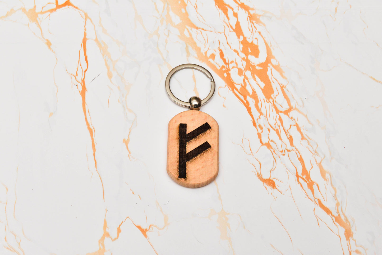 Engraved Viking Rune Keyring – Wooden Norse Letter Keepsake – Unique Pagan Gift Idea