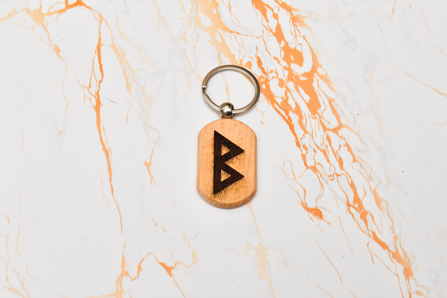 Engraved Viking Rune Keyring – Wooden Norse Letter Keepsake – Unique Pagan Gift Idea