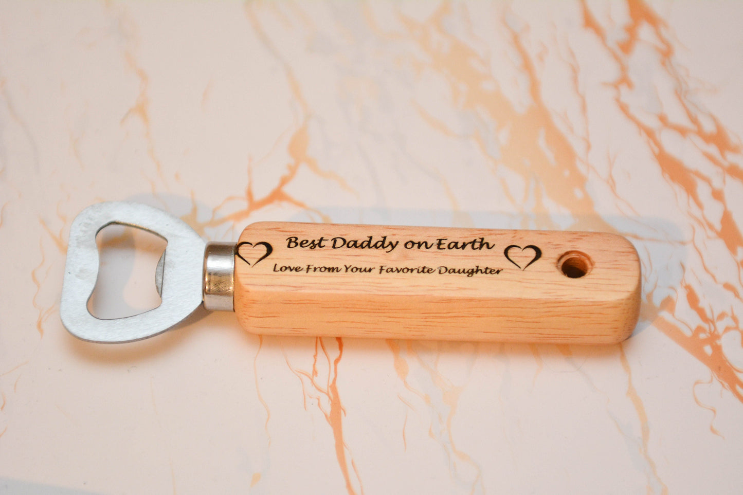 Personalised Father’s Day Wooden Bottle Opener – Laser Engraved Handheld Beer Opener, Small Custom Gift for Dad or Grandad