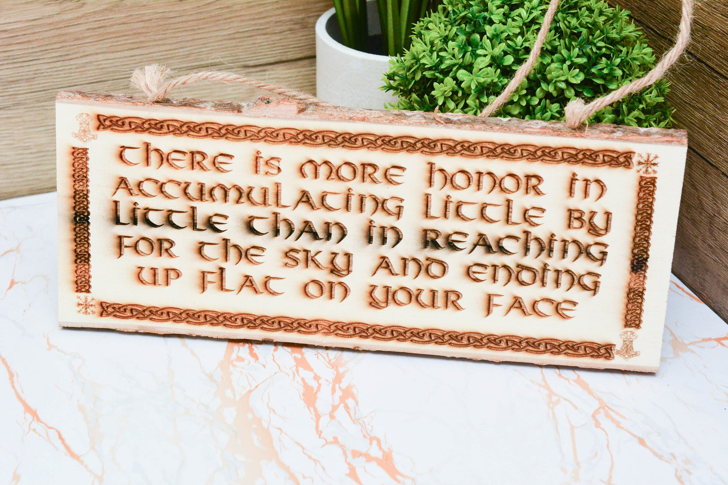 Norse Rune Wall Sign – Wooden Hanging Decor with Viking-Inspired Quote – Mythical Gift for the Home