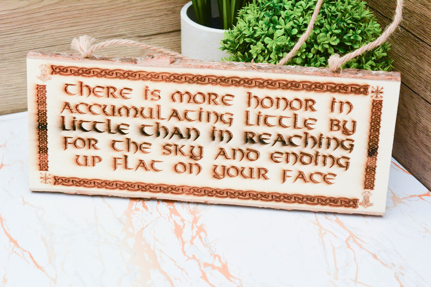 Norse Rune Wall Sign – Wooden Hanging Decor with Viking-Inspired Quote – Mythical Gift for the Home