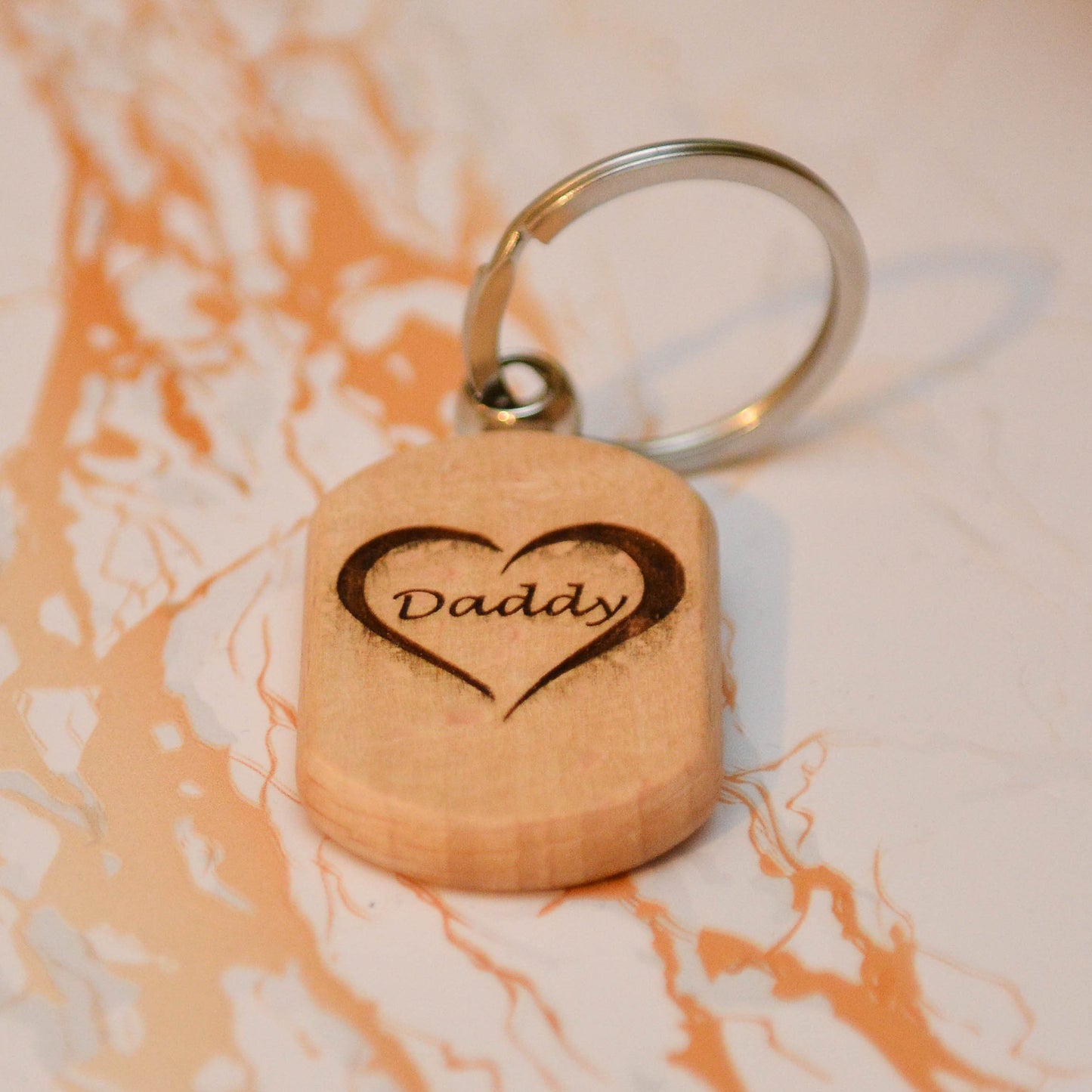 Personalised Wooden Father’s Day Keyring – Small Gift from Kids to Dad, Laser Engraved Wooden Keychain