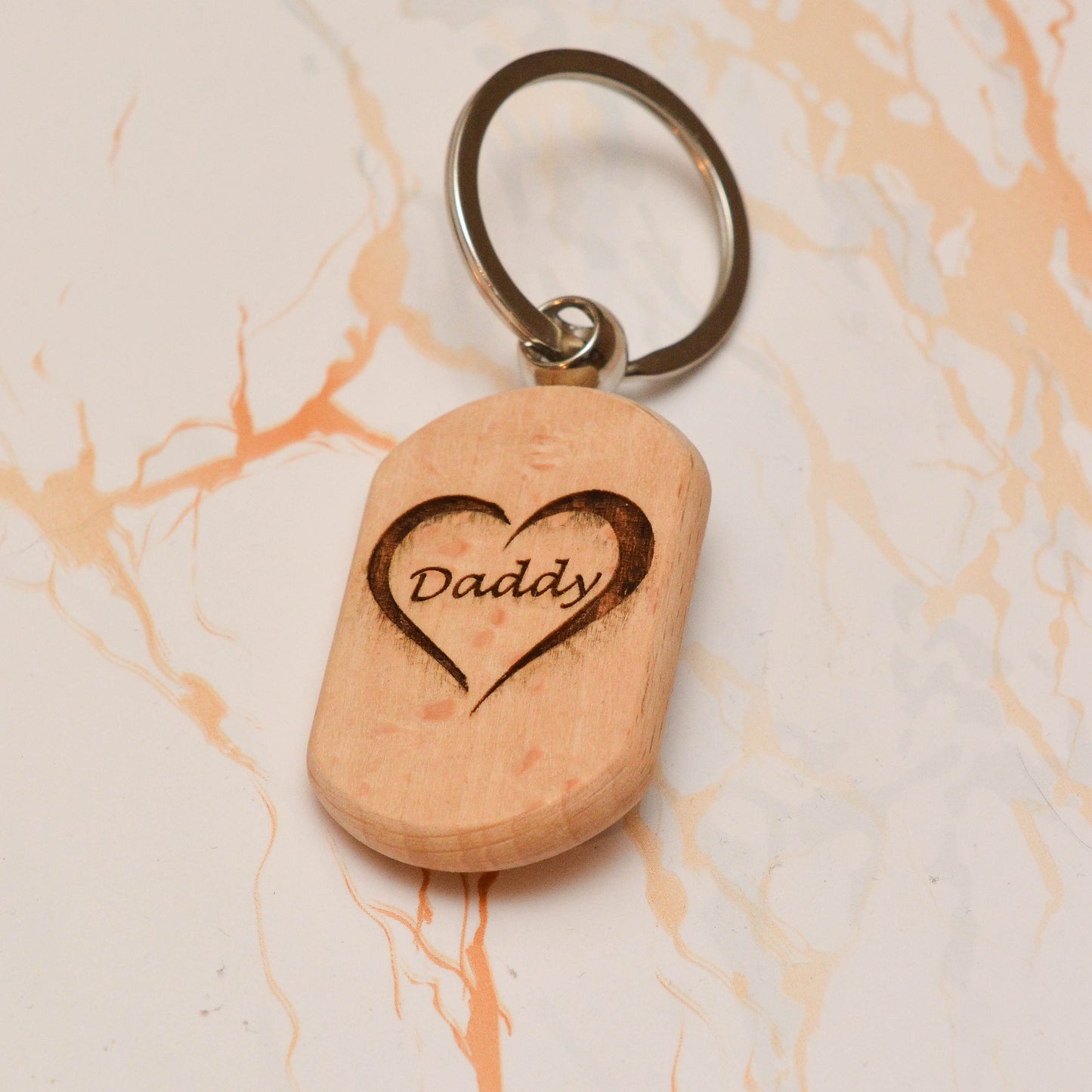 Personalised Wooden Father’s Day Keyring – Small Gift from Kids to Dad, Laser Engraved Wooden Keychain