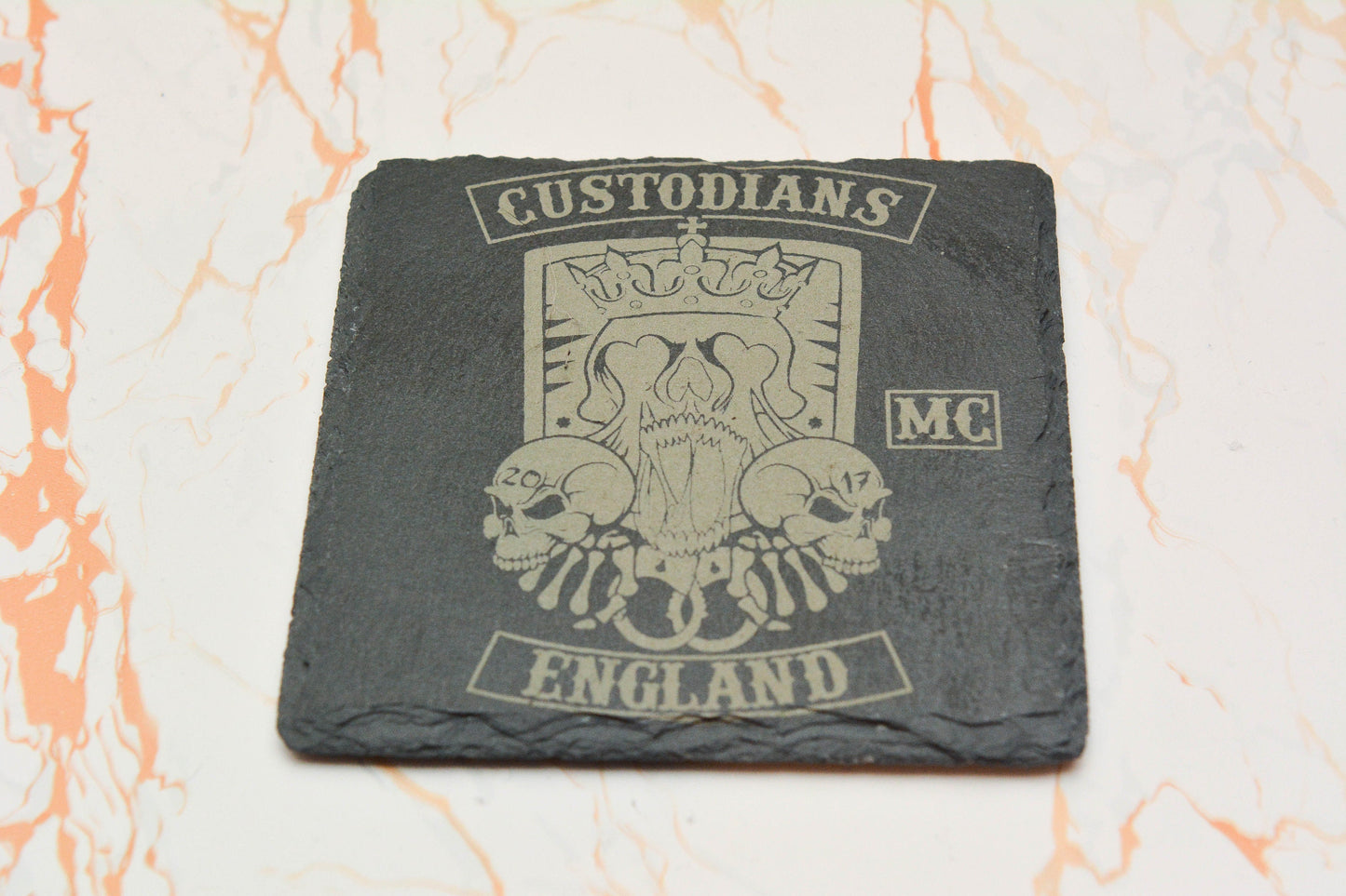 Personalised Slate Coaster with Custom Club Logo – Laser Engraved Group, Clan, or Community Design – Custom Gift or Merch Idea
