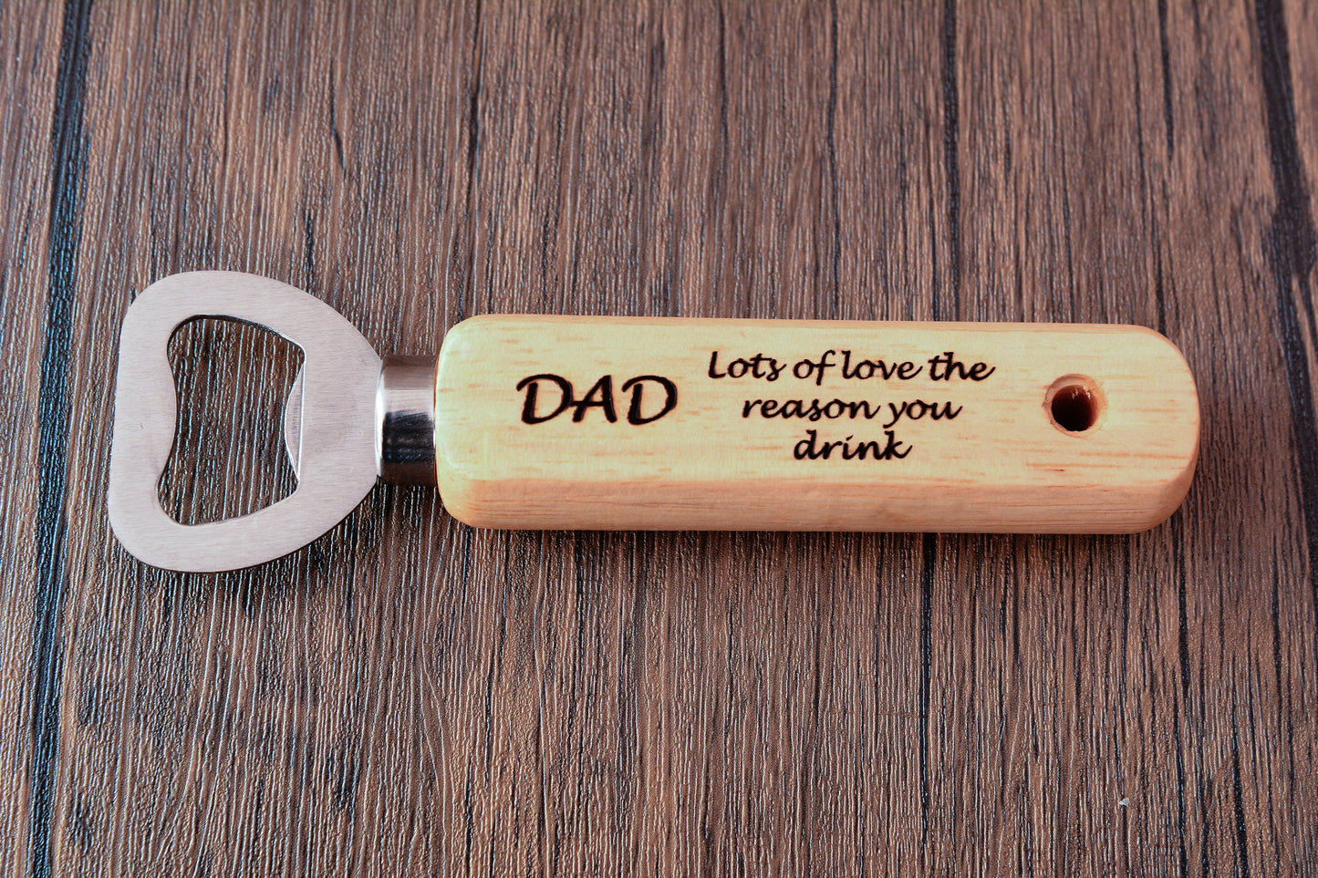 Personalised Father’s Day Wooden Bottle Opener – Laser Engraved Handheld Beer Opener, Small Custom Gift for Dad or Grandad