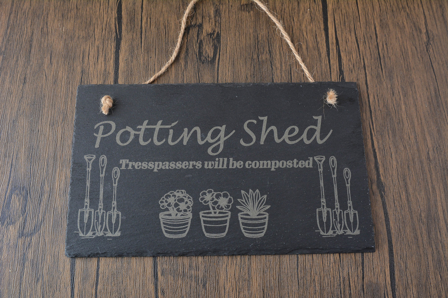 Funny Slate Garden Shed Wall Hanging Sign – Rustic Outdoor Plaque – Humorous Gift for Gardeners & Allotment Lovers