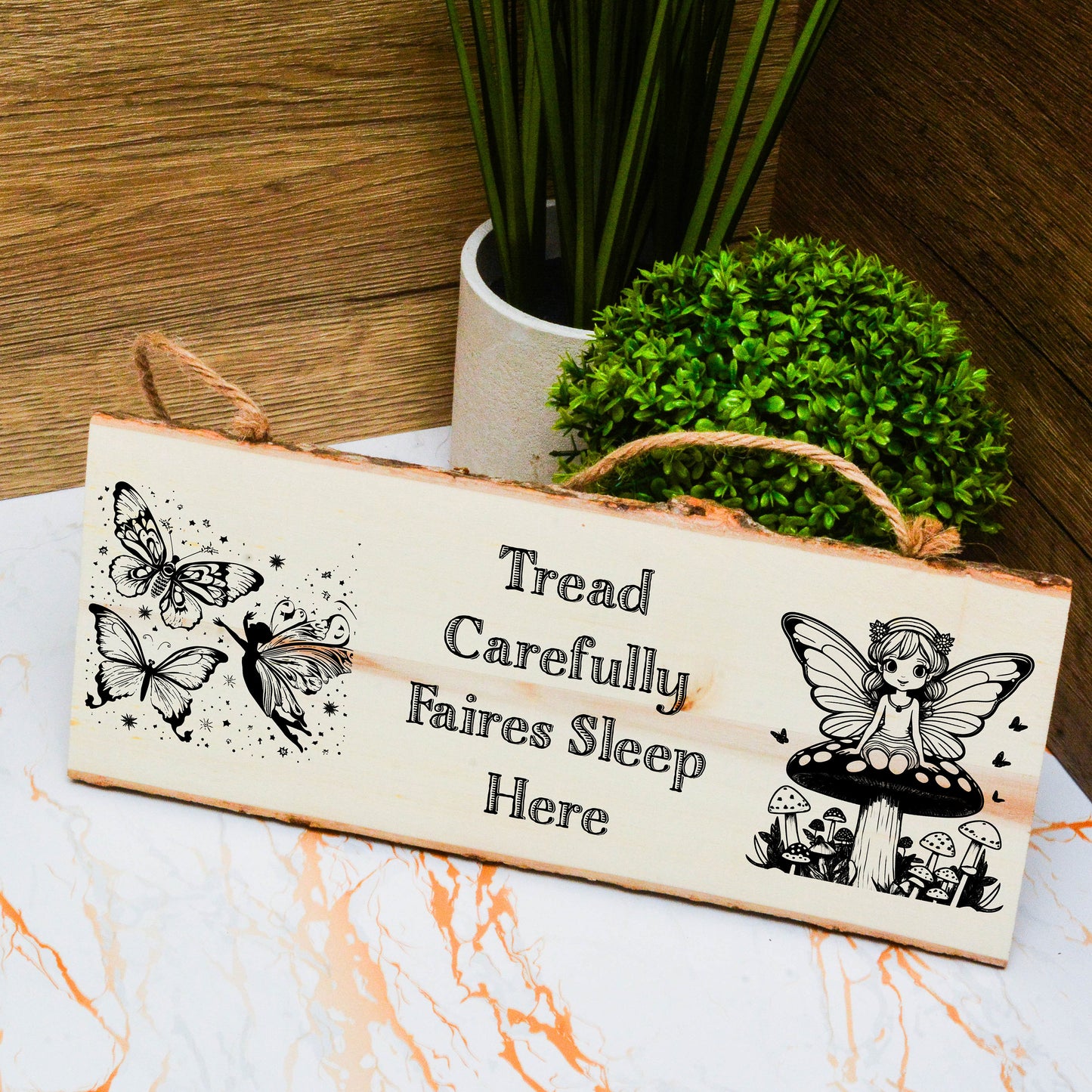 Enchanted Garden Wooden Hanging Sign – Fairy Garden Whimsical Decor, Cute Gift for Girl Gardener, Magical Outdoor Plaque