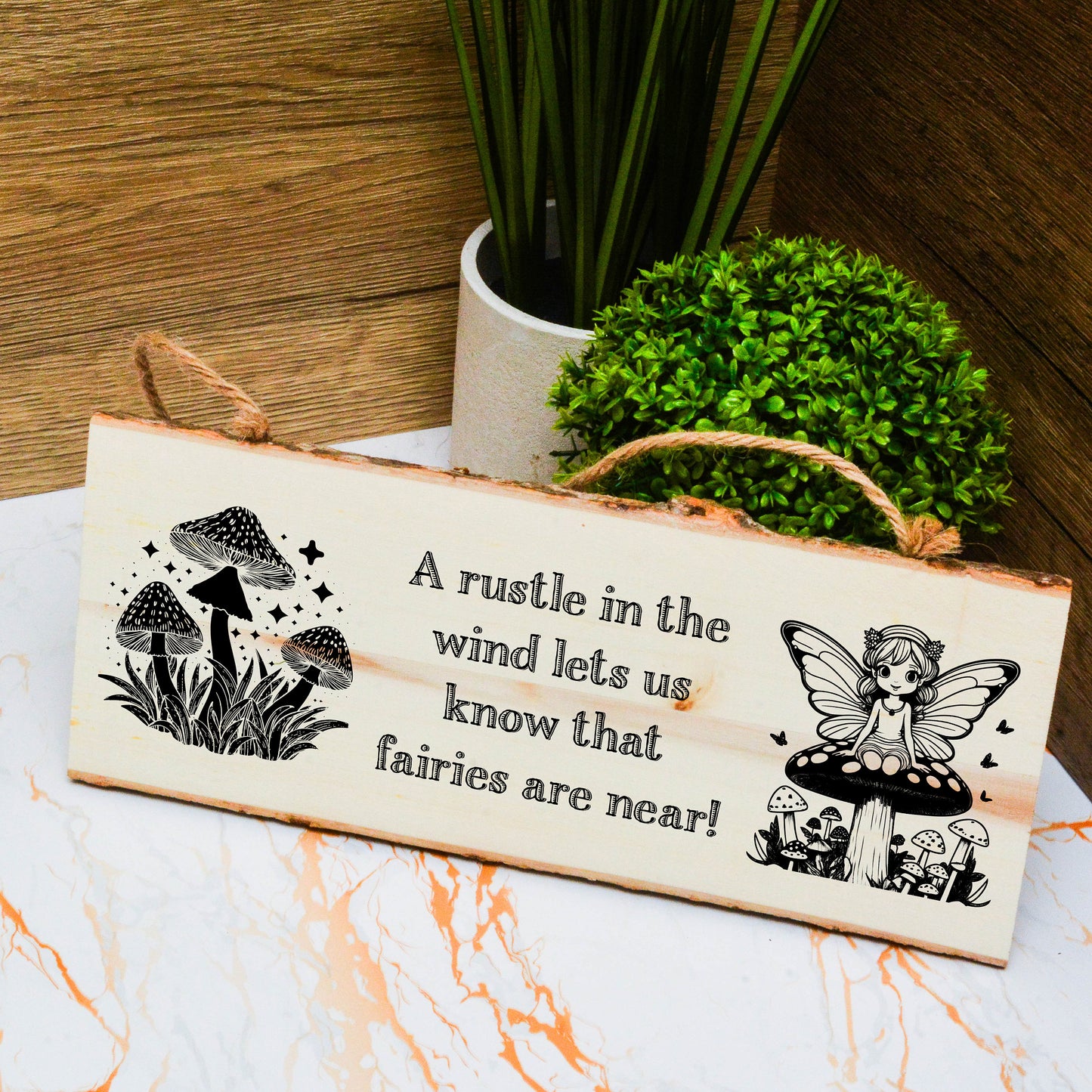 Enchanted Garden Wooden Hanging Sign – Fairy Garden Whimsical Decor, Cute Gift for Girl Gardener, Magical Outdoor Plaque