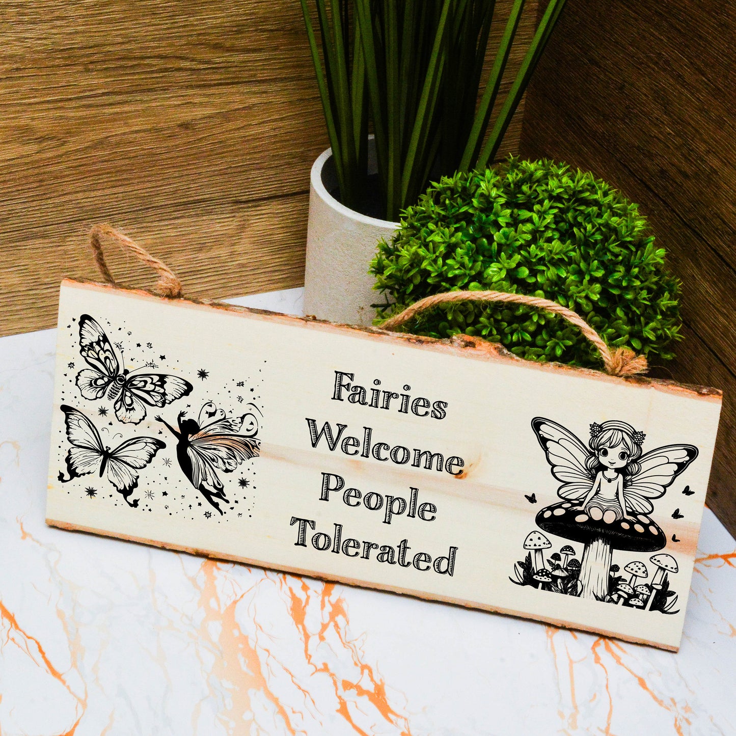 Enchanted Garden Wooden Hanging Sign – Fairy Garden Whimsical Decor, Cute Gift for Girl Gardener, Magical Outdoor Plaque