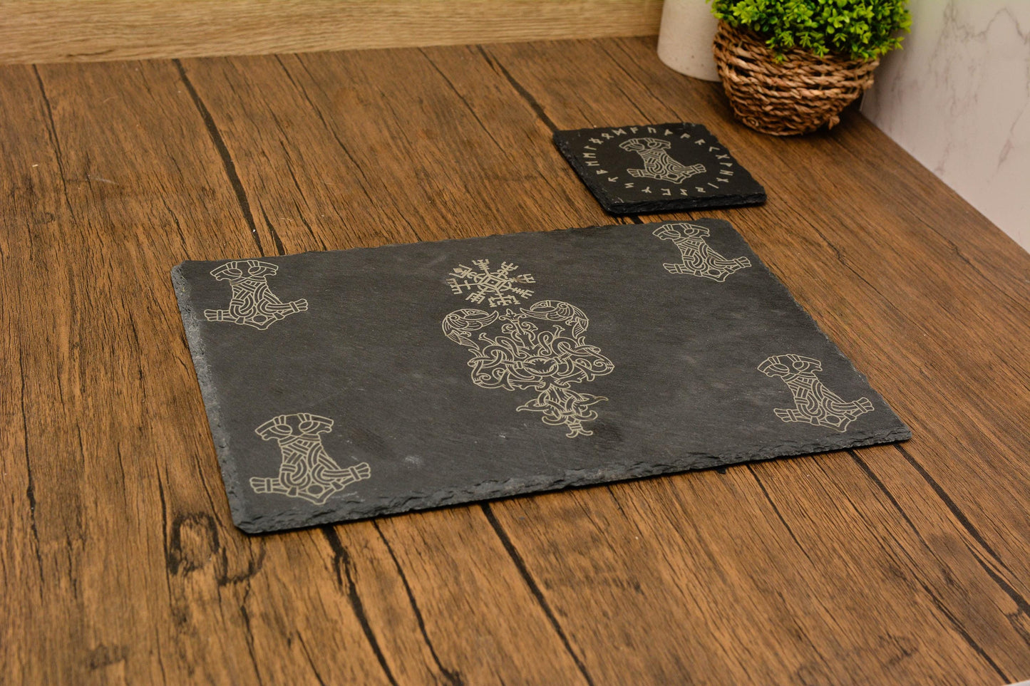 Viking Slate Dining placemat and coaster set. Slate Dinnerware set, Custom Norse Coaster Set, Dinner tablemat. viking gift Housewarming Gift