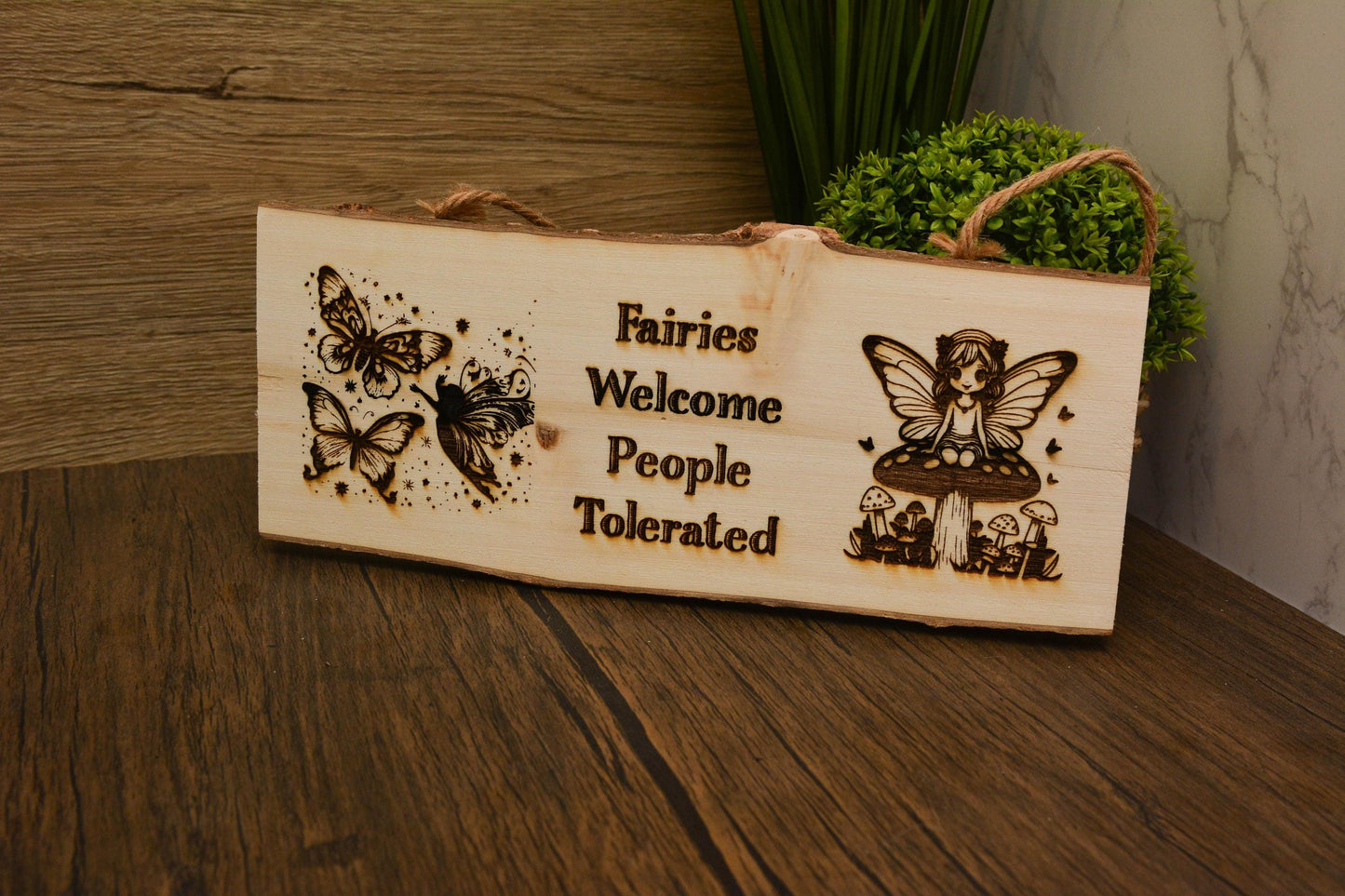 Enchanted Garden Wooden Hanging Sign – Fairy Garden Whimsical Decor, Cute Gift for Girl Gardener, Magical Outdoor Plaque