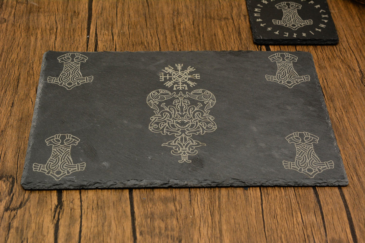 Viking Slate Dining placemat and coaster set. Slate Dinnerware set, Custom Norse Coaster Set, Dinner tablemat. viking gift Housewarming Gift