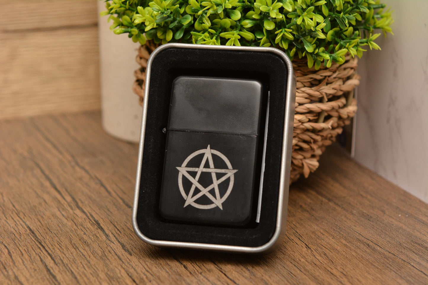 Gothic Witch Symbol Refillable Lighter – Engraved Black Metal Altar Tool, Wiccan Gift, Whimsical Pagan Decor, Whimsy Present for Her