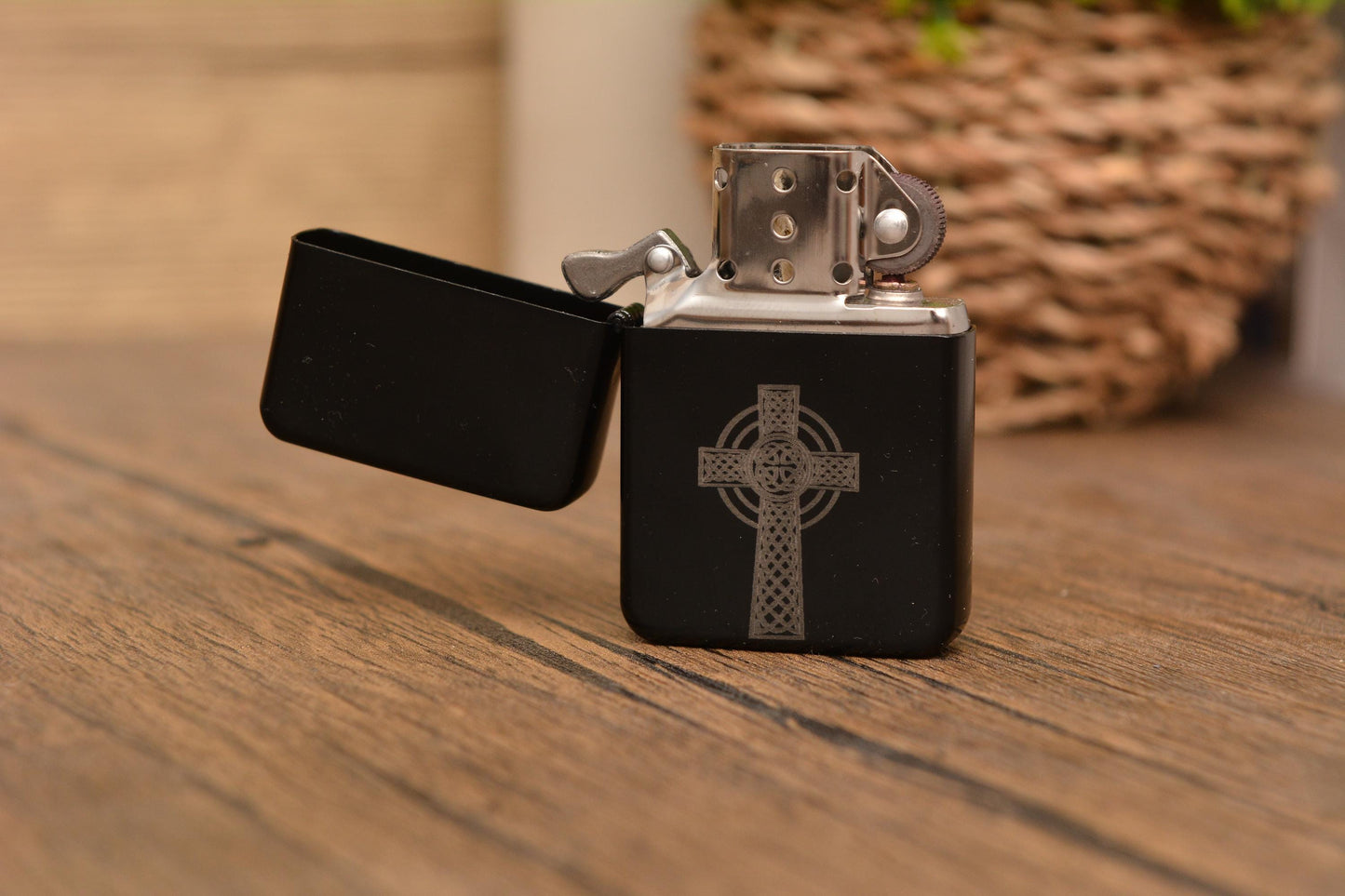 Gothic Witch Symbol Refillable Lighter – Engraved Black Metal Altar Tool, Wiccan Gift, Whimsical Pagan Decor, Whimsy Present for Her