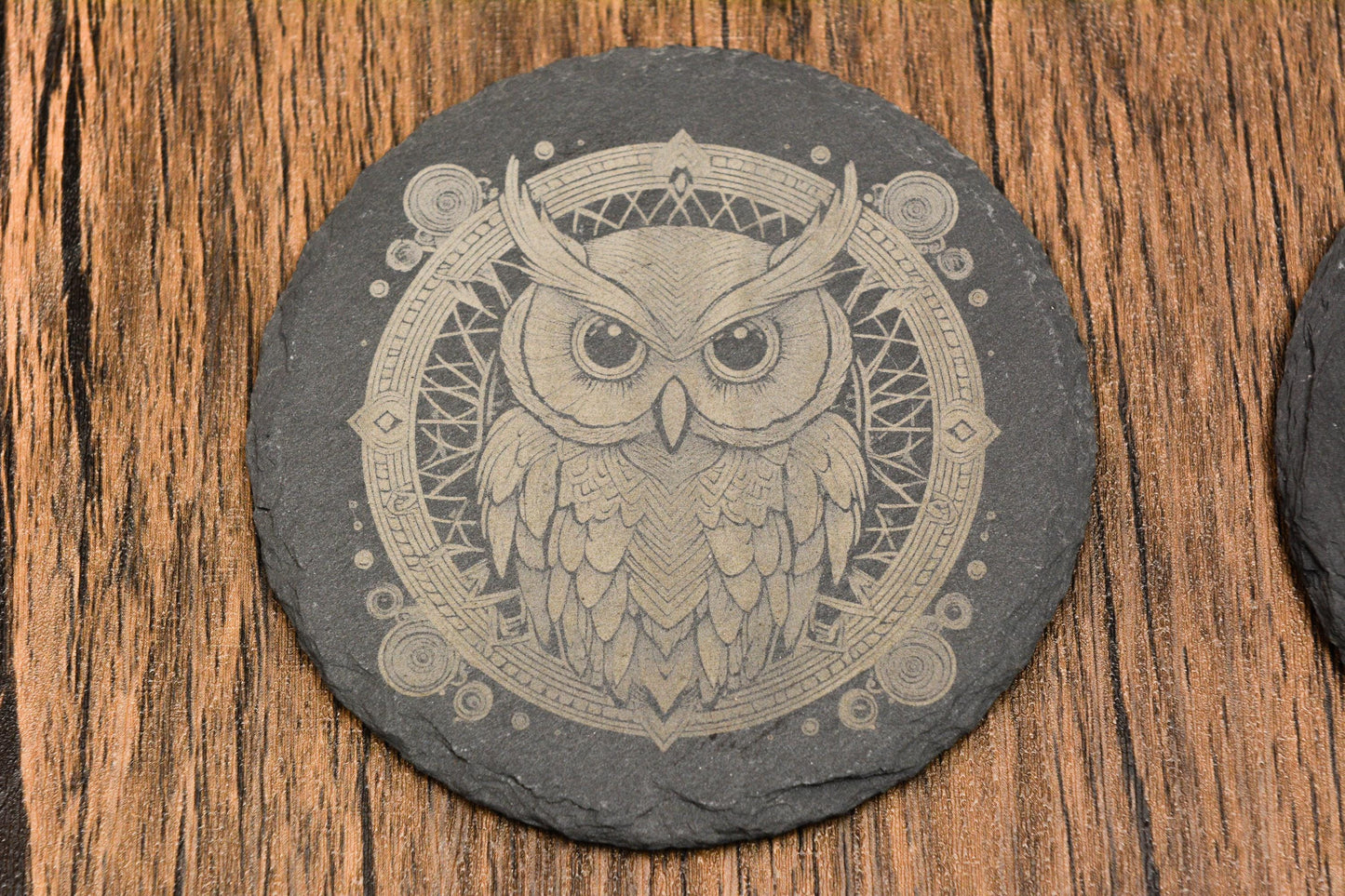 Enchanted Forest Decor Woodland Magic Style • Mystical Animal Slate Circle or Square • Whimsical Owl Coaster • Gothic Gift • For Wiccans