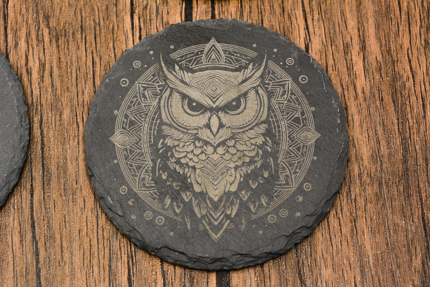 Enchanted Forest Decor Woodland Magic Style • Mystical Animal Slate Circle or Square • Whimsical Owl Coaster • Gothic Gift • For Wiccans