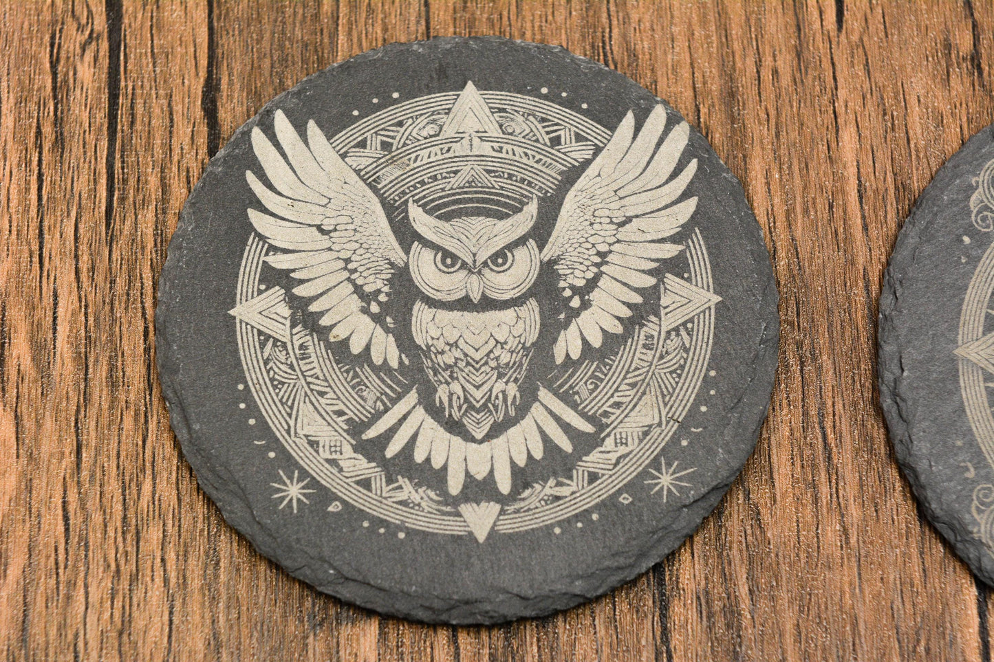 Enchanted Forest Decor Woodland Magic Style • Mystical Animal Slate Circle or Square • Whimsical Owl Coaster • Gothic Gift • For Wiccans