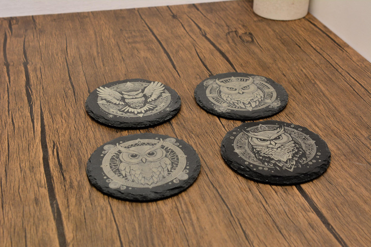 Enchanted Forest Decor Woodland Magic Style • Mystical Animal Slate Circle or Square • Whimsical Owl Coaster • Gothic Gift • For Wiccans