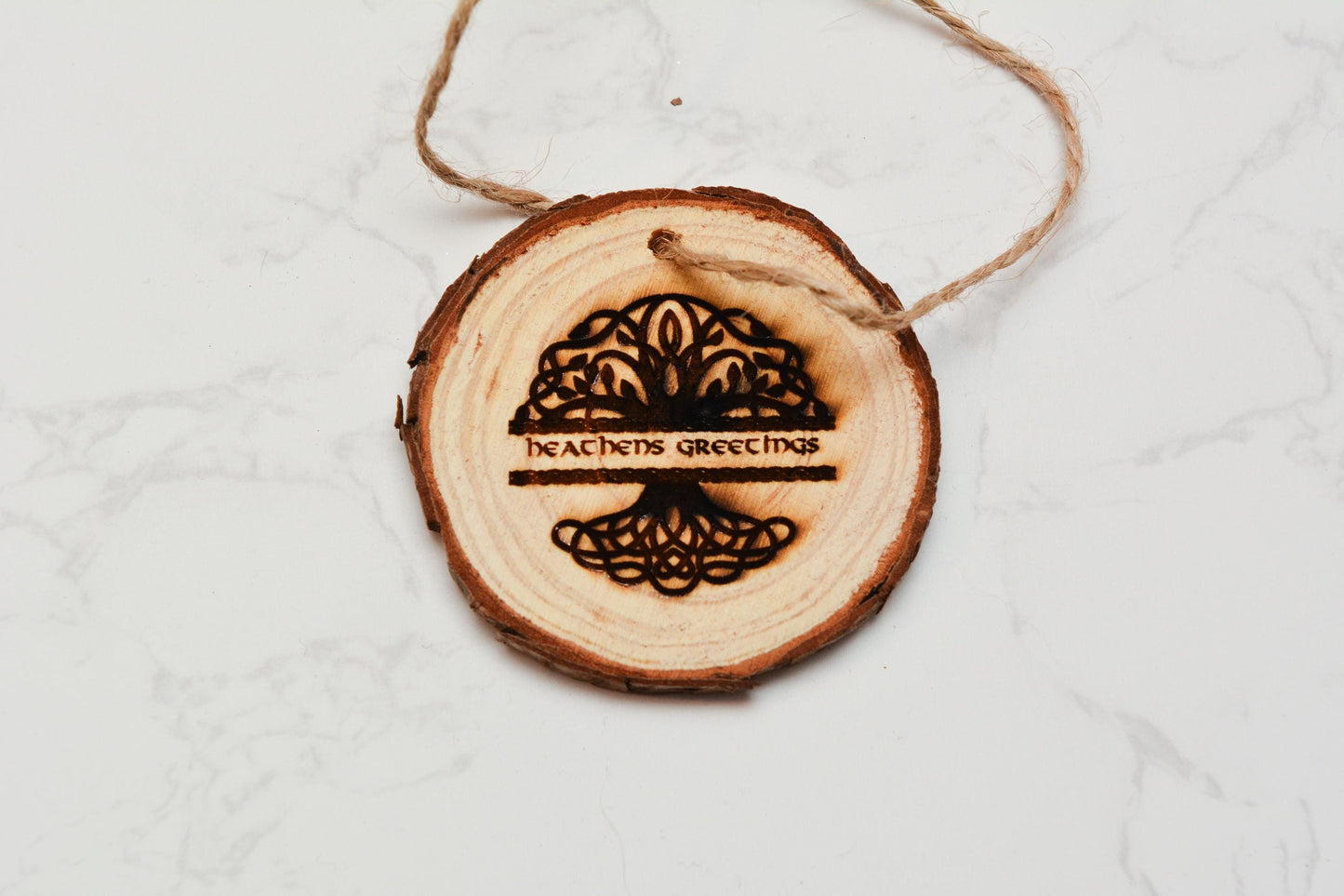 Yule Tree Decorations – Pagan Winter Solstice Hanging Baubles – Natural Wooden Ornaments – Wiccan Witch Decor – Pagan Christmas Decoration