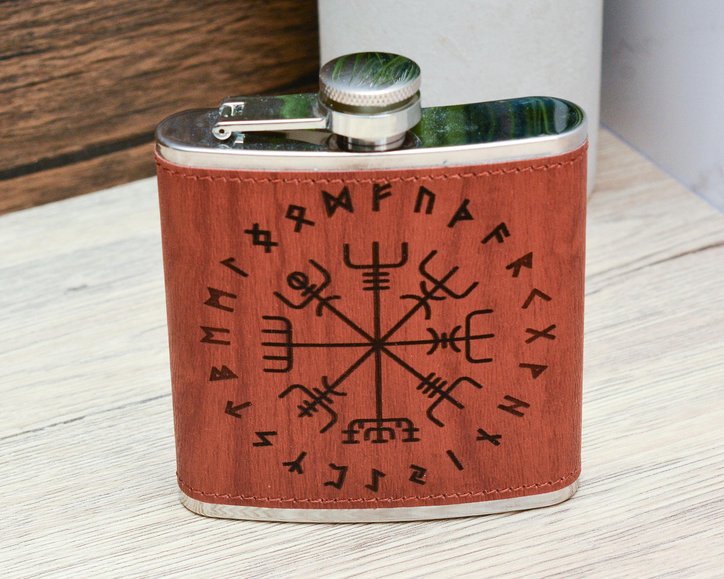 Engraved Viking Hip Flask – 6oz Norse Symbol Pocket Flask – Gift for Him or Her