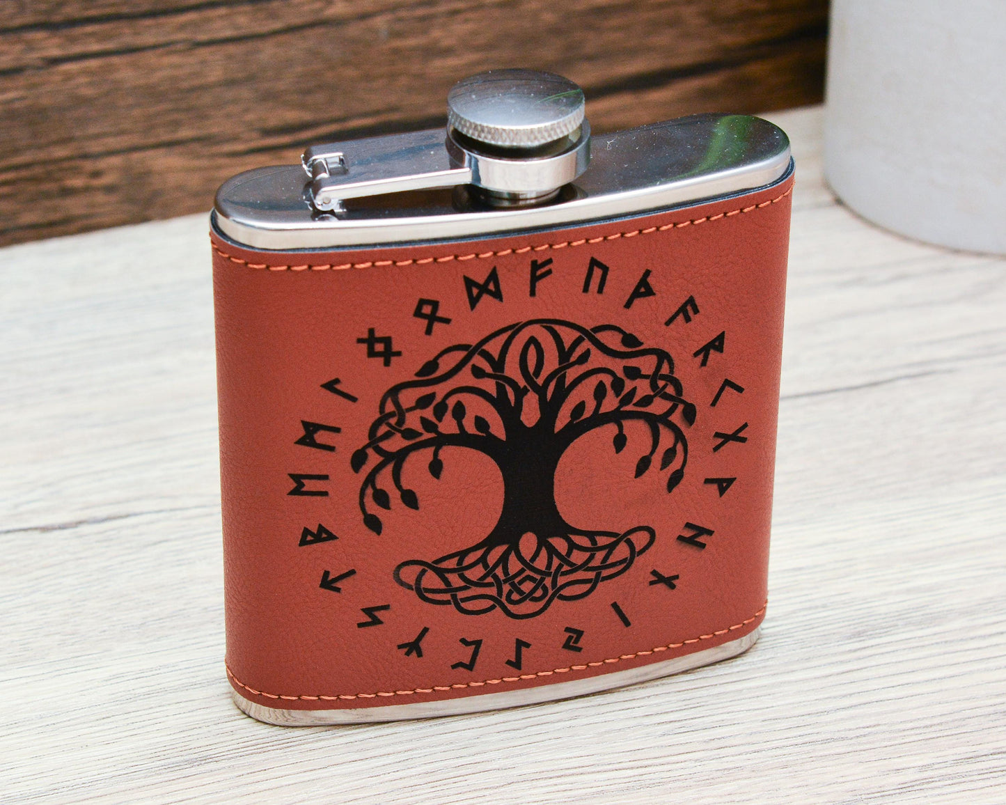 Engraved Viking Hip Flask – 6oz Norse Symbol Pocket Flask – Gift for Him or Her