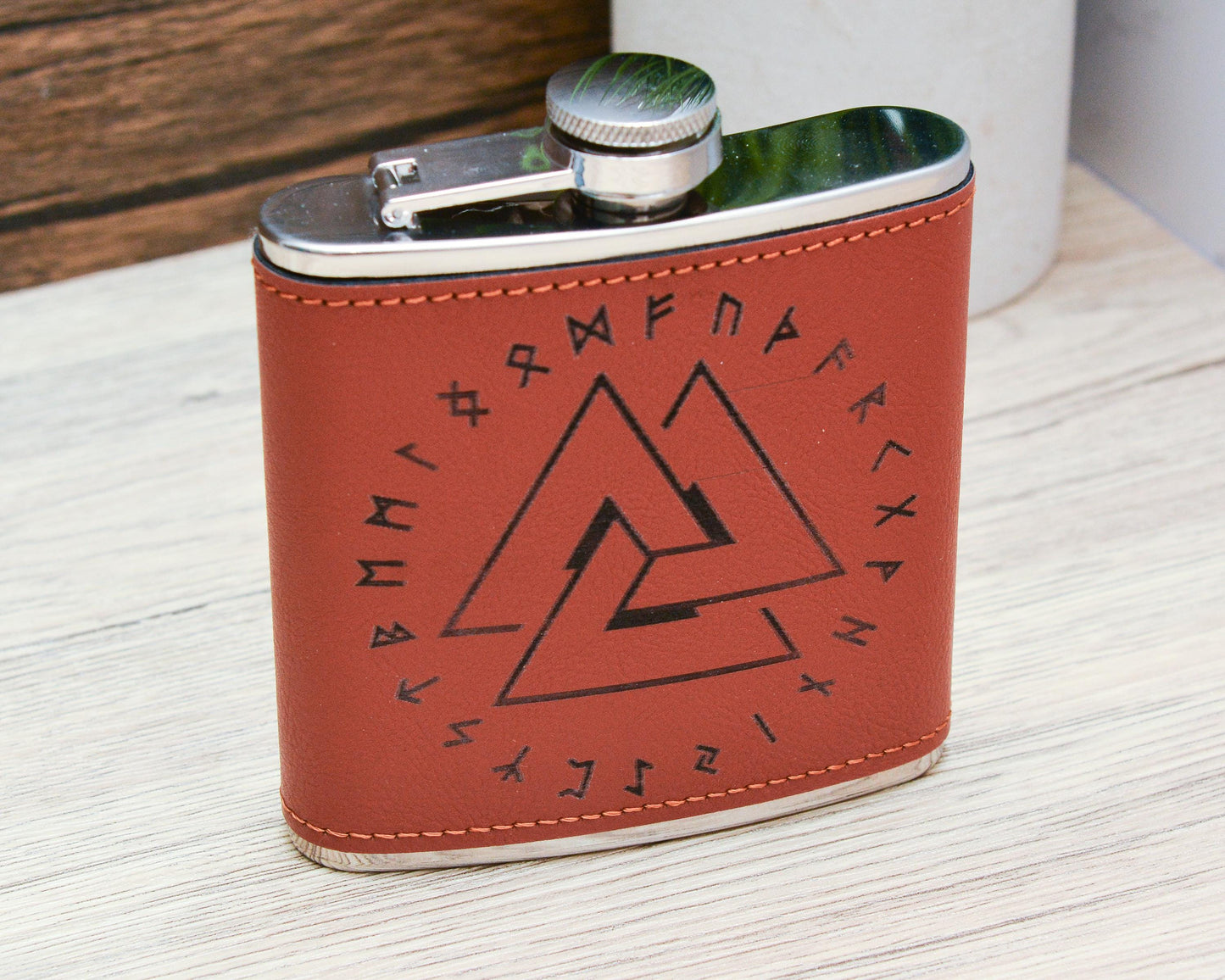 Engraved Viking Hip Flask – 6oz Norse Symbol Pocket Flask – Gift for Him or Her