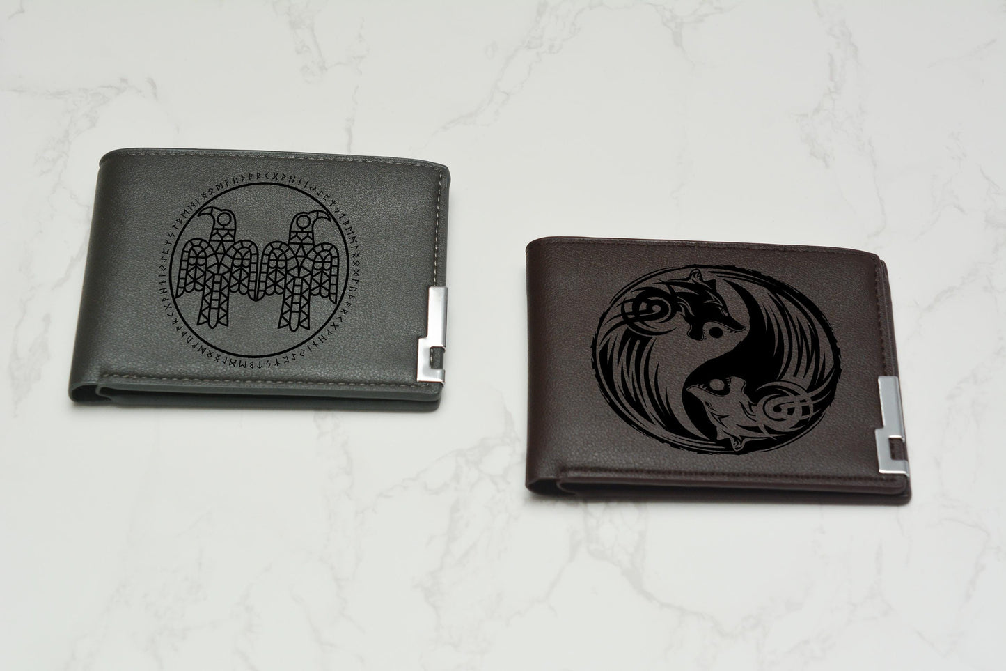Norse Viking Wallet PU Leather, Personalised Laser Engraved Tree of Life Design, Norse Mythology Gift. Vegan Friendly. Norse Inspired.