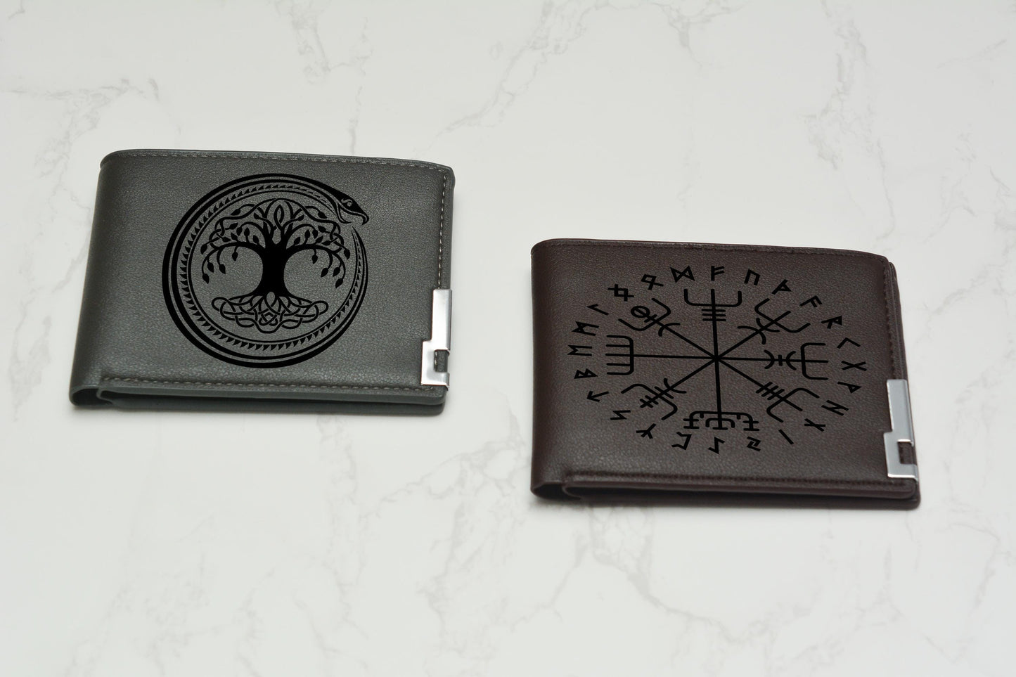 Norse Viking Wallet PU Leather, Personalised Laser Engraved Tree of Life Design, Norse Mythology Gift. Vegan Friendly. Norse Inspired.