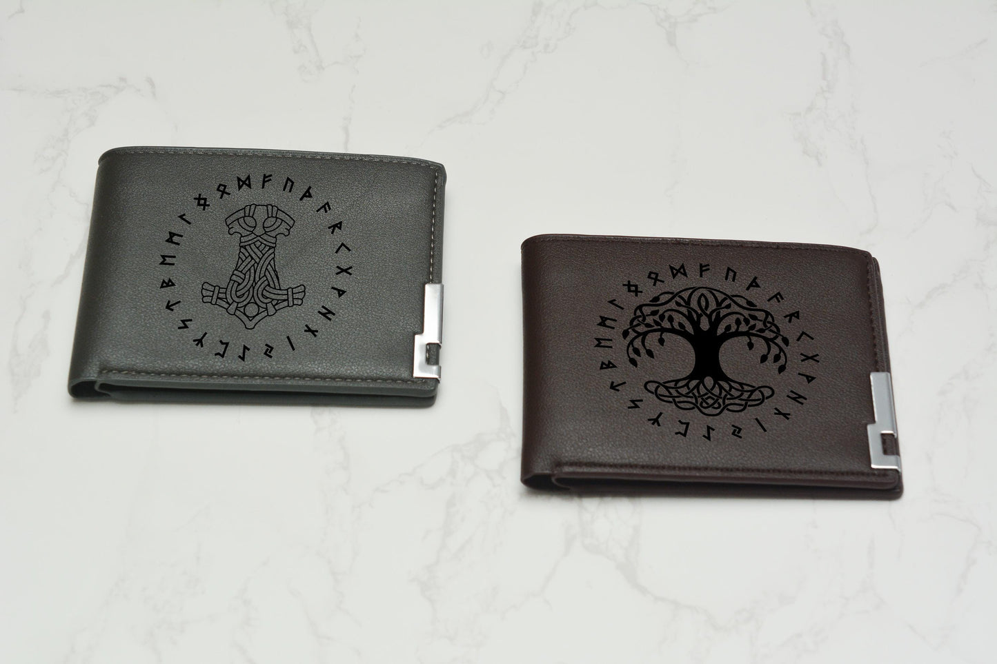 Norse Viking Wallet PU Leather, Personalised Laser Engraved Tree of Life Design, Norse Mythology Gift. Vegan Friendly. Norse Inspired.
