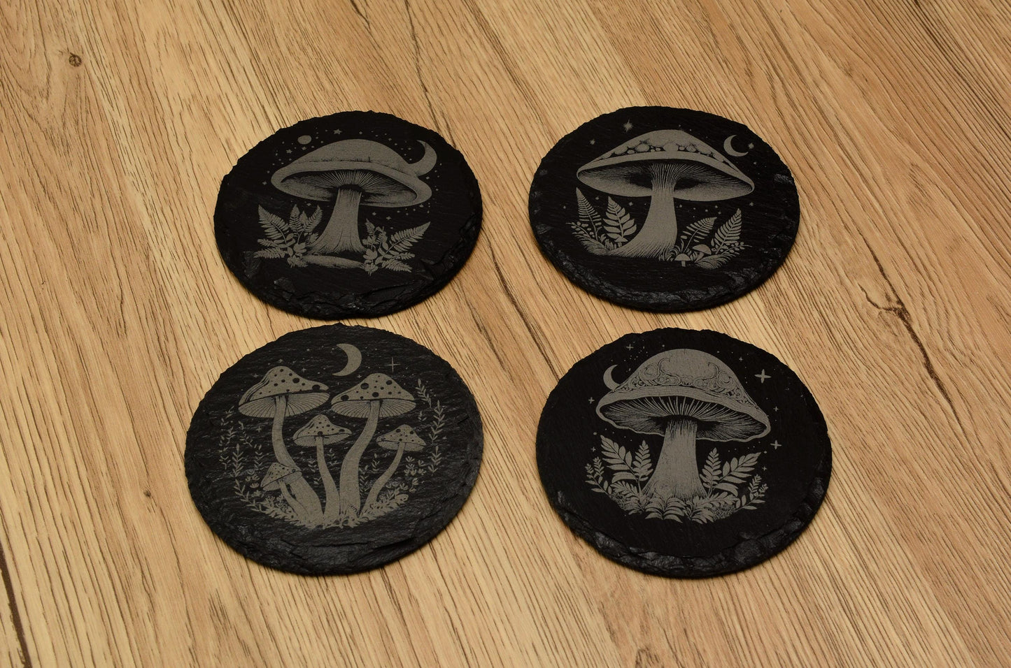 Enchanted Forest Mushrooms Slate Coasters, Rustic Natural Stone Coaster, Home Decor and Gifts