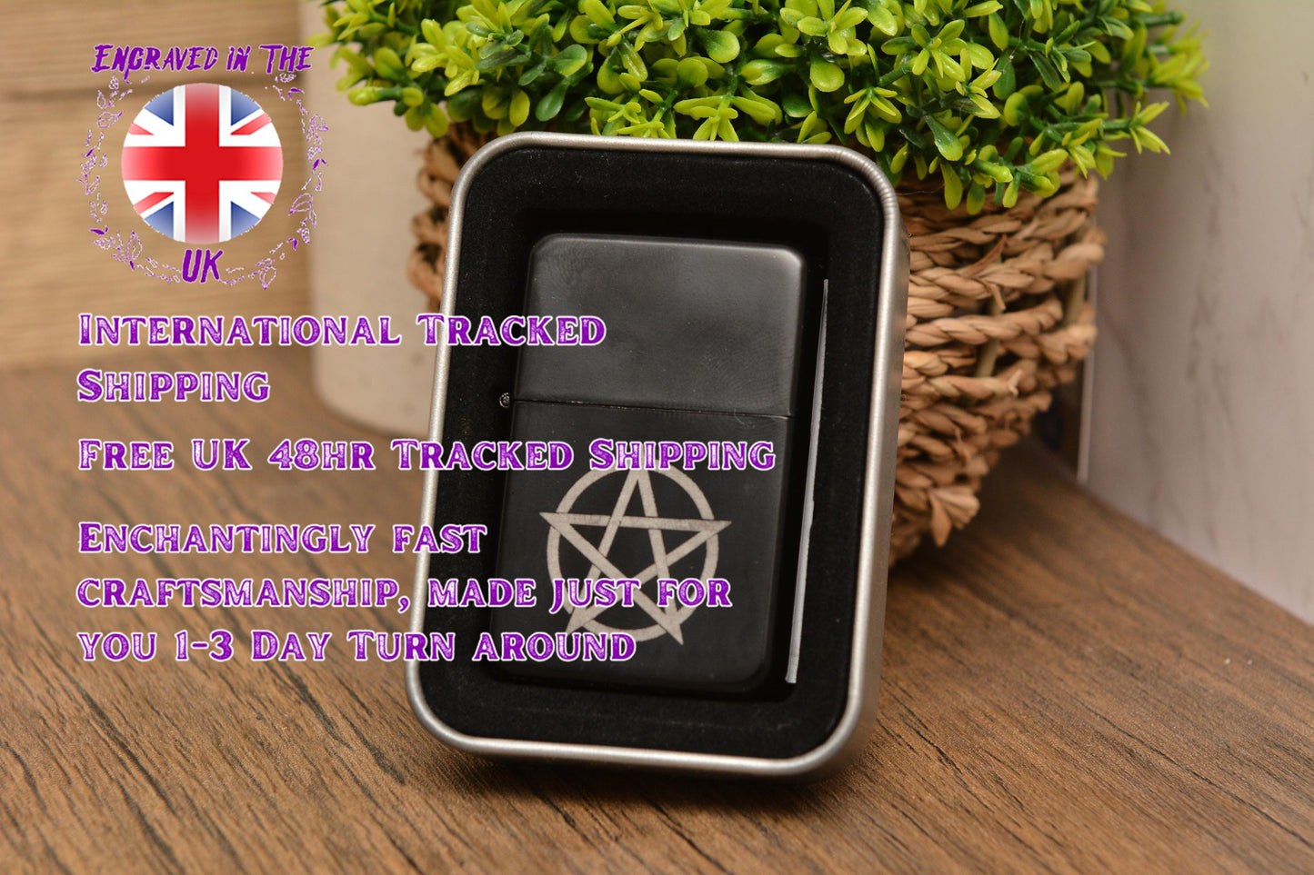 Gothic Witch Symbol Refillable Lighter – Engraved Black Metal Altar Tool, Wiccan Gift, Whimsical Pagan Decor, Whimsy Present for Her